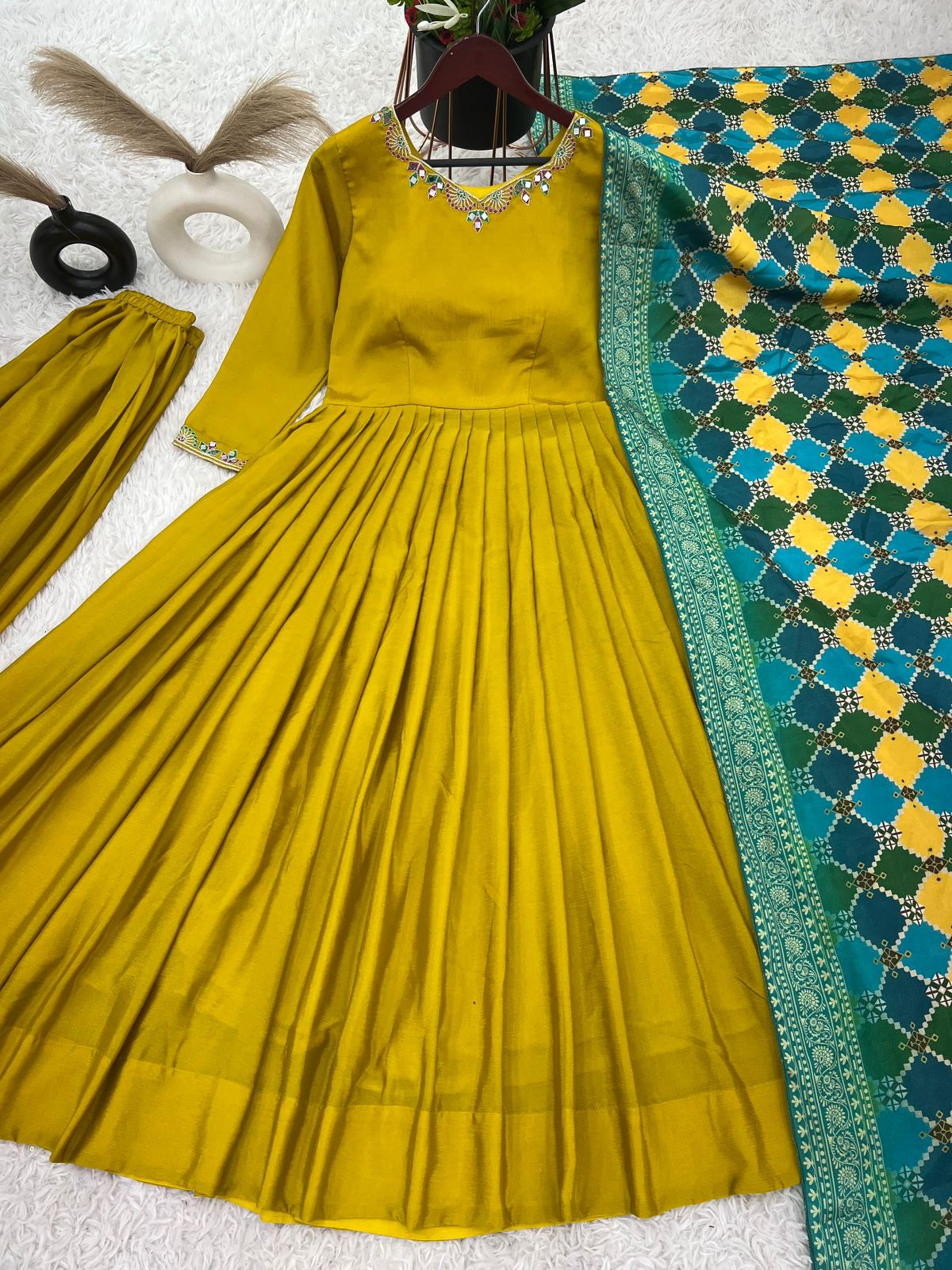 Pure Chinnon With Embroidery Sequence