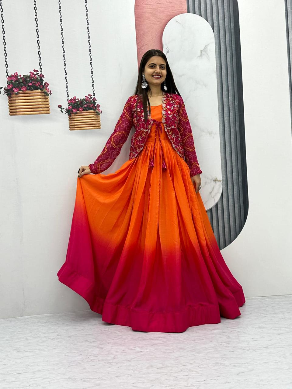 Festival Bandhej Jecket & Long Gown
