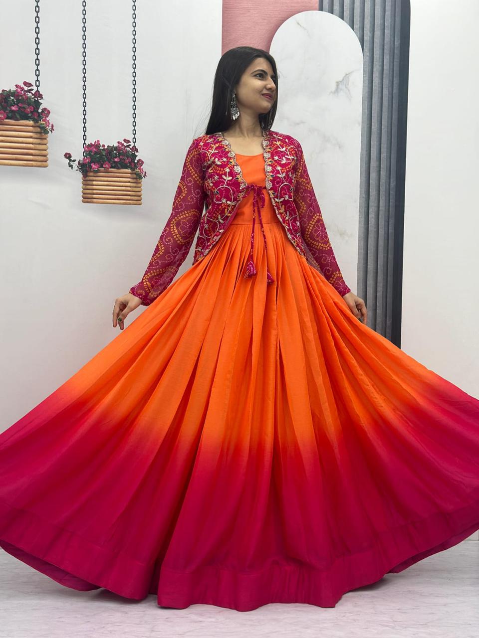 Festival Bandhej Jecket & Long Gown
