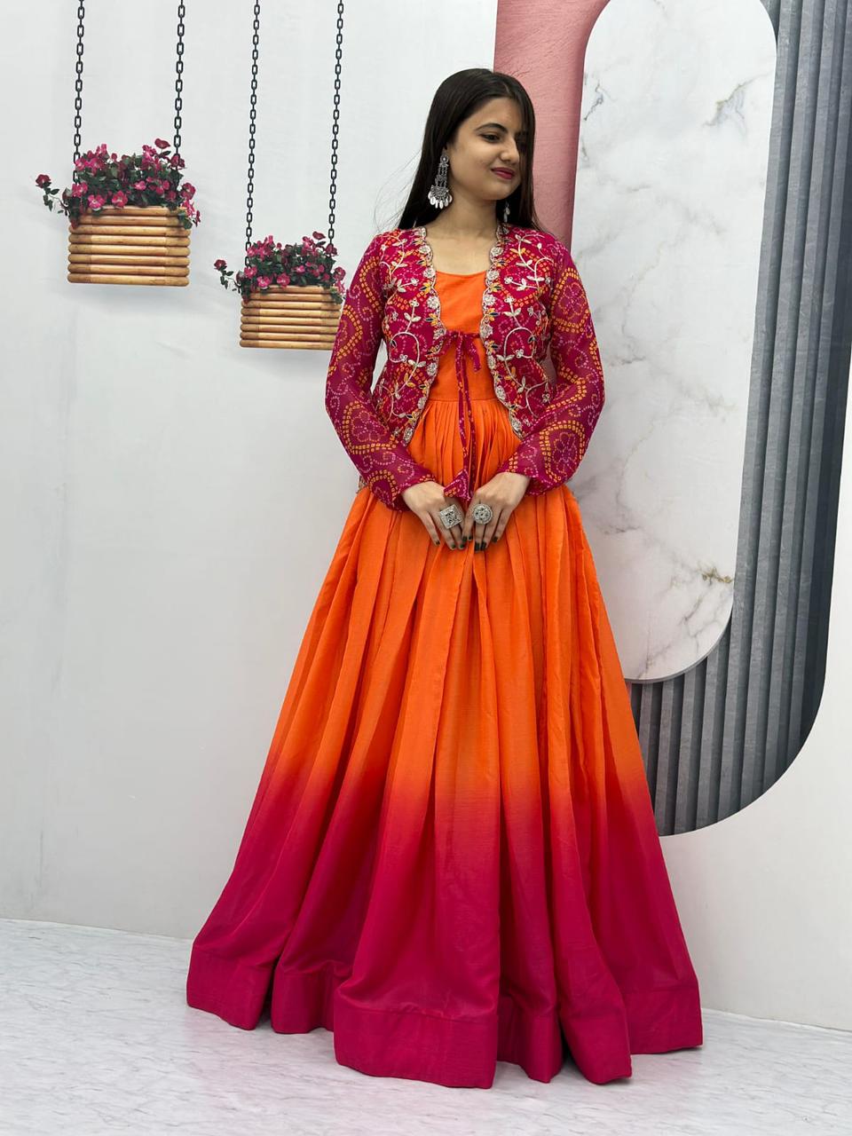 Festival Bandhej Jecket & Long Gown